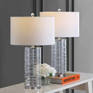 JONATHAN Y JYL4016B-SET2 Set of 2 Table Lamps Cole 27.5" Modern Fused Glass Cylinder LED Table Lamp ...