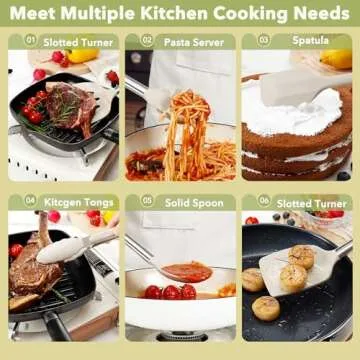 Fyvva Large Cooking Utensils Set, 35 Pcs Spatula Set with Holder, Silicone Kitchen Utensils Set with Stainless Steel Handle, Cheese Grater, Ice Cream Scoop, Pizza Cutter Kitchen Gadgets (Khaki)