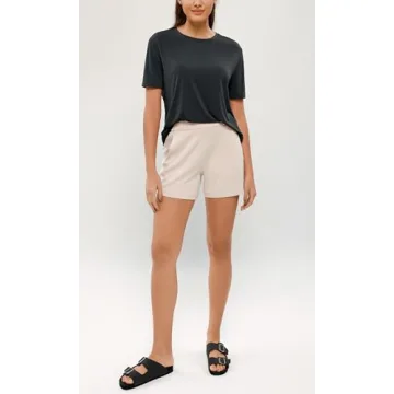 ODODOS Modal Soft Short Sleeve Shirts for Women Crew Neck Yoga Tee Casual Workout Tops, Black, Medium