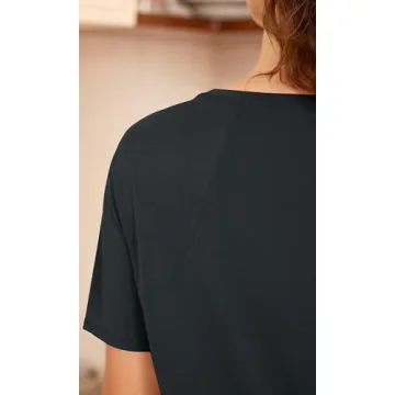 ODODOS Modal Soft Short Sleeve Shirts for Women Crew Neck Yoga Tee Casual Workout Tops, Black, Medium