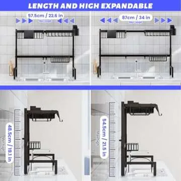 adoymiro Over The Sink Dish Drying Rack, Expandable Height and Length, 2 Tier Large, Stainless Steel...
