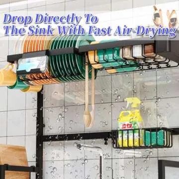 adoymiro Over The Sink Dish Drying Rack, Expandable Height and Length, 2 Tier Large, Stainless Steel, 24-35.5 inches L x 12 inches W x 19-22 inches H