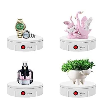 JAYEGT Motorized Rotating Display Stand, 360 Degree Electric Rotating Turntable for Photography Products Display，Live Video Show,Remote Control Angle, Speed (White/8.66inch /250Lbs Load/Wired)