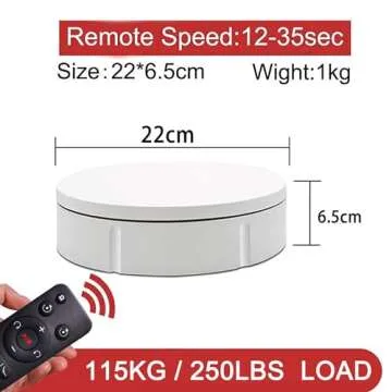 JAYEGT Motorized Rotating Display Stand, 360 Degree Electric Rotating Turntable for Photography Products Display，Live Video Show,Remote Control Angle, Speed (White/8.66inch /250Lbs Load/Wired)