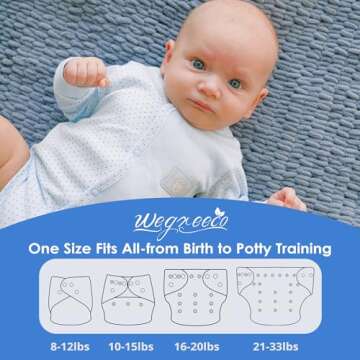 wegreeco Cloth Diapers 5 Pack with 5 Inserts, Washable Cloth Diapers for Babies, One Size Adjustable...