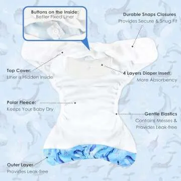 wegreeco Cloth Diapers 5 Pack with 5 Inserts, Washable Cloth Diapers for Babies, One Size Adjustable Reusable Diapers Baby (Ocean Adventure)