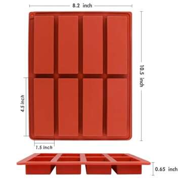 Webake Chocolate Molds Silicone Bar Mold for Granola Cereal Energy Bars, 4.5 Inch Long Rectangular F...