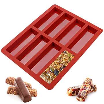 Webake Chocolate Molds Silicone Bar Mold for Granola Cereal Energy Bars, 4.5 Inch Long Rectangular For Baking, Butter, 8 Cavities