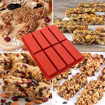 Webake Chocolate Molds Silicone Bar Mold for Granola Cereal Energy Bars, 4.5 Inch Long Rectangular For Baking, Butter, 8 Cavities