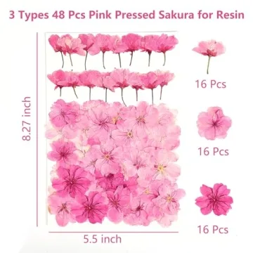 48 Pcs Dried Pressed Cherry Blossom Flowers for Crafts