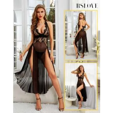RSLOVE Women's Sexy Lace Babydoll Deep V Nightdress