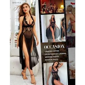 RSLOVE Women's Sexy Lace Babydoll Deep V Nightdress