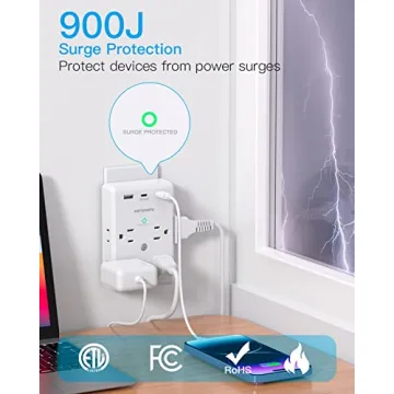 3 Sided Multi Plug Outlet Extender with USB C Ports