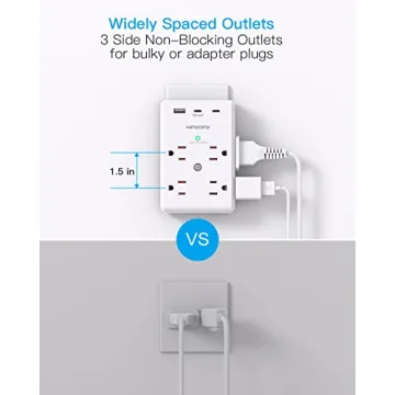 3 Sided Multi Plug Outlet Extender with USB C Ports