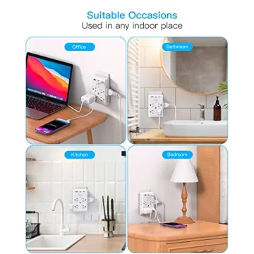 3 Sided Multi Plug Outlet Extender with USB C Ports