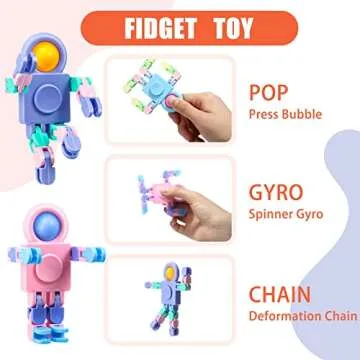 Hanaive 48 Pcs Robot Fidget Spinners Transformable Fingertip Gyro Chain Toy Deformable DIY Stress Relief Fidget Sensory Toys Adults Piñata Goodie Bag Birthday School Gift