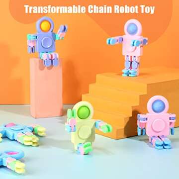Hanaive 48 Pcs Robot Fidget Spinners Transformable Fingertip Gyro Chain Toy Deformable DIY Stress Relief Fidget Sensory Toys Adults Piñata Goodie Bag Birthday School Gift