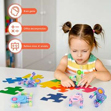 Hanaive 48 Pcs Robot Fidget Spinners Transformable Fingertip Gyro Chain Toy Deformable DIY Stress Relief Fidget Sensory Toys Adults Piñata Goodie Bag Birthday School Gift