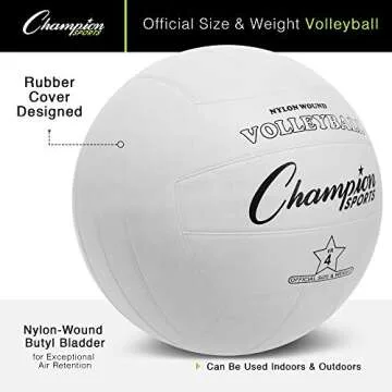 Champion Sports Rubber Volleyball, Official Size, for Indoor and Outdoor Use - Durable, Regulation V...