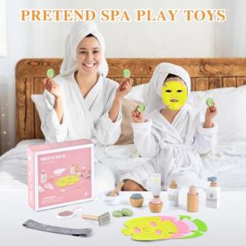 Ehome Wooden Makeup Toy Set for Toddler Pretend Play Skin Care Beauty Salon Set Wood Learning Toys, ...