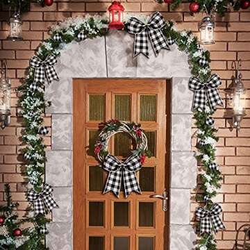 Chuangdi 36 Pcs Christmas Buffalo Plaid Ball Ornament Fabric Wrapped Ball 12 Pcs Buffalo Plaid Bow Xmas Tree Hanging Decor Holiday Farmhouse Party Supplies (Black and White Plaid, 5.9 Inch and 1 Inch)