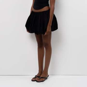 Usweetie Women Y2K Solid Color Pleated Bubble Mini Skirt Black L