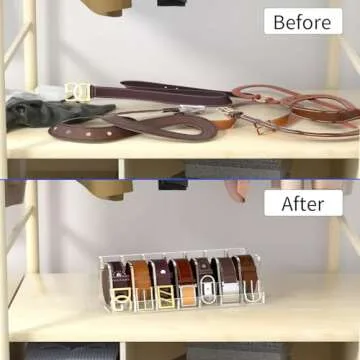 NIUBEE Belt Organizer, Acrylic Belt Storage Holder for the Closet and Drawer, 7 Compartments Belt Box with Display Stand