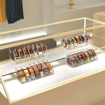NIUBEE Belt Organizer, Acrylic Belt Storage Holder for the Closet and Drawer, 7 Compartments Belt Box with Display Stand