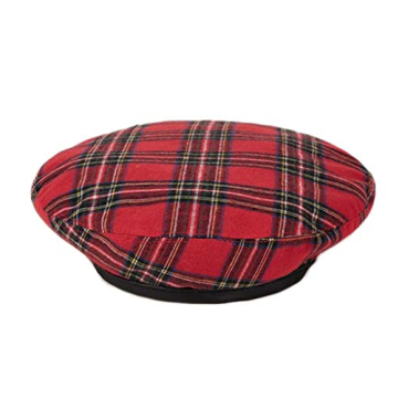 Women Winter Plaid French Beret Hat - Tartan Style Beanie Cap Red
