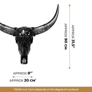 Skull Bliss - Authentic Real Taxidermy Hand-Crafted Buffalo Skull/Unique Real Bull Skull Wall Decor/Genuine Western Home Decor (Standard Horns)