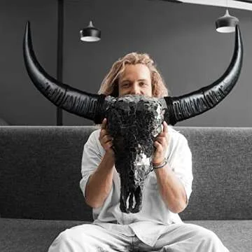 Skull Bliss - Authentic Real Taxidermy Hand-Crafted Buffalo Skull/Unique Real Bull Skull Wall Decor/Genuine Western Home Decor (Standard Horns)