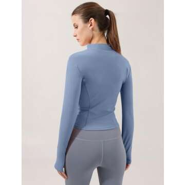 Locachy Women's Lightweight Stretchy Workout Full Zip Running Track Jacket with Thumb Holes Light Blue S