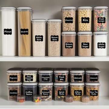 Shazo LARGEST Set of 52 Pc Food Storage Containers (26 Container Set) Airtight Dry Food Space Saver w Interchangeable Lid, 14 Measuring Cups + Spoons, Labels + Marker - One Lid Fits All - Reusable
