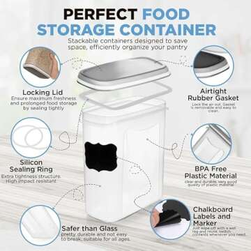 Shazo LARGEST Set of 52 Pc Food Storage Containers (26 Container Set) Airtight Dry Food Space Saver w Interchangeable Lid, 14 Measuring Cups + Spoons, Labels + Marker - One Lid Fits All - Reusable