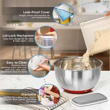 Shazo LARGEST Set of 52 Pc Food Storage Containers (26 Container Set) Airtight Dry Food Space Saver w Interchangeable Lid, 14 Measuring Cups + Spoons, Labels + Marker - One Lid Fits All - Reusable