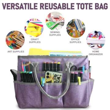 Cupohus Art Organizer Craft Storage Tote Bag with Pockets and Handles, Oxford Fabric Carrying Caddy ...