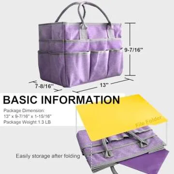 Cupohus Art Organizer Craft Storage Tote Bag with Pockets and Handles, Oxford Fabric Carrying Caddy for Teacher, Officer, Artist, Traveler, and more –Purple