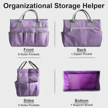 Cupohus Art Organizer Craft Storage Tote Bag with Pockets and Handles, Oxford Fabric Carrying Caddy for Teacher, Officer, Artist, Traveler, and more –Purple