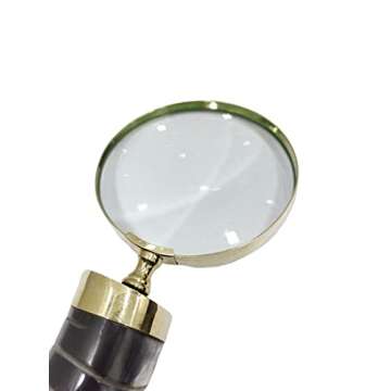 Navirock Antiques Reproduction Brass Magnifying Glass with Buffalo Horn Handle Zoom Real Glass, Best Reading Magnifier for Elderly, Macular Degeneration