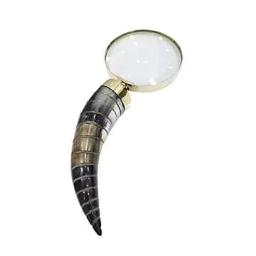 Navirock Antiques Reproduction Brass Magnifying Glass with Buffalo Horn Handle Zoom Real Glass, Best Reading Magnifier for Elderly, Macular Degeneration