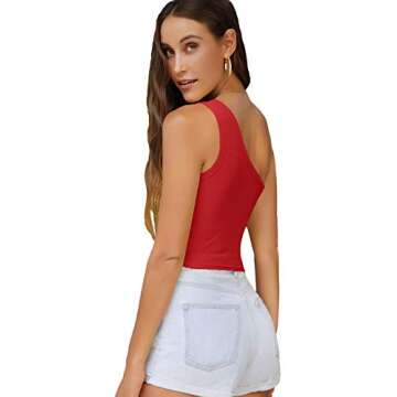 Verdusa Women's Sexy One Shoulder Sleeveless Ribbed Crop Top Red S
