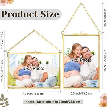 6 Pieces Brass Double Glass Frame 5 x 7 Inch Gold Floating Hanging Photo Frame Clear Horizontal and ...