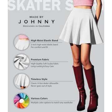 MBJ WB211 Women's Basic Versatile Stretchy Flared Skater Skirt for Girl M White