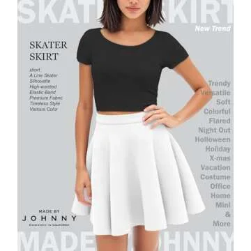 MBJ WB211 Women's Basic Versatile Stretchy Flared Skater Skirt for Girl M White