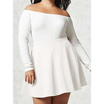 MBJ WB211 Women's Basic Versatile Stretchy Flared Skater Skirt for Girl M White