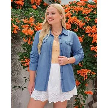 Vetinee Classic Dark Blue Denim Shirt for Women - Stylish Casual Wear