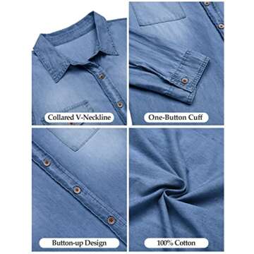 Vetinee Classic Dark Blue Denim Shirt for Women - Stylish Casual Wear