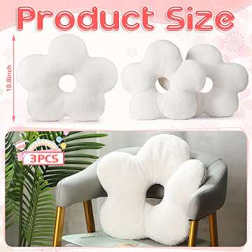 Unittype 3 Pcs Flower Spherical Throw Pillows 18.8 x 15.7 Inch Plush Flower Pillows Seating Reading ...