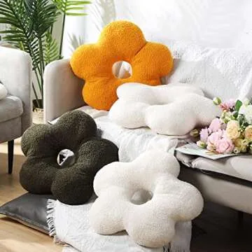 Unittype 3 Pcs Flower Spherical Throw Pillows 18.8 x 15.7 Inch Plush Flower Pillows Seating Reading Floor Cushion Trendy Cute Nordic Style Decorative for Sofa Bedroom Home(White)