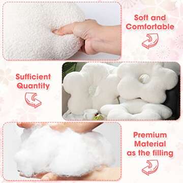Unittype 3 Pcs Flower Spherical Throw Pillows 18.8 x 15.7 Inch Plush Flower Pillows Seating Reading Floor Cushion Trendy Cute Nordic Style Decorative for Sofa Bedroom Home(White)